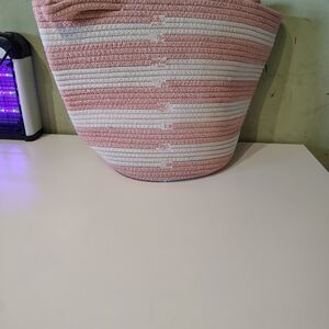Pillowfort Woven Basket Pink and White Size Medium Kids Bedroom Decor Target